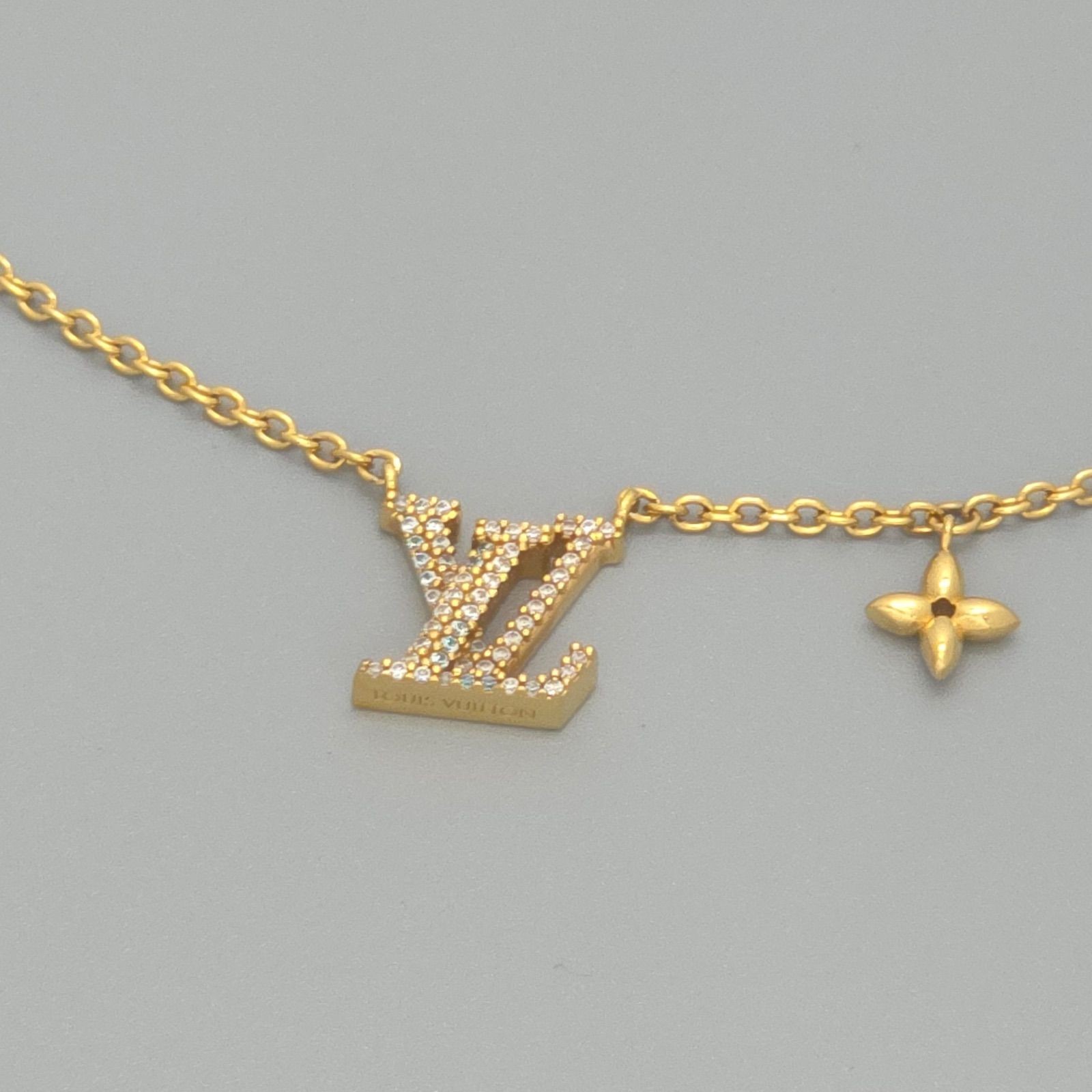 LOUIS VUITTON M00596 Necklace LV Iconic Length 42-47cm Gold Color Metal Strass