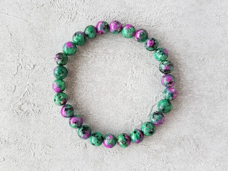 Ruby Zoisite 8mm Mala Beads Gemstone Healing Meditation Stretch Women Bracelet