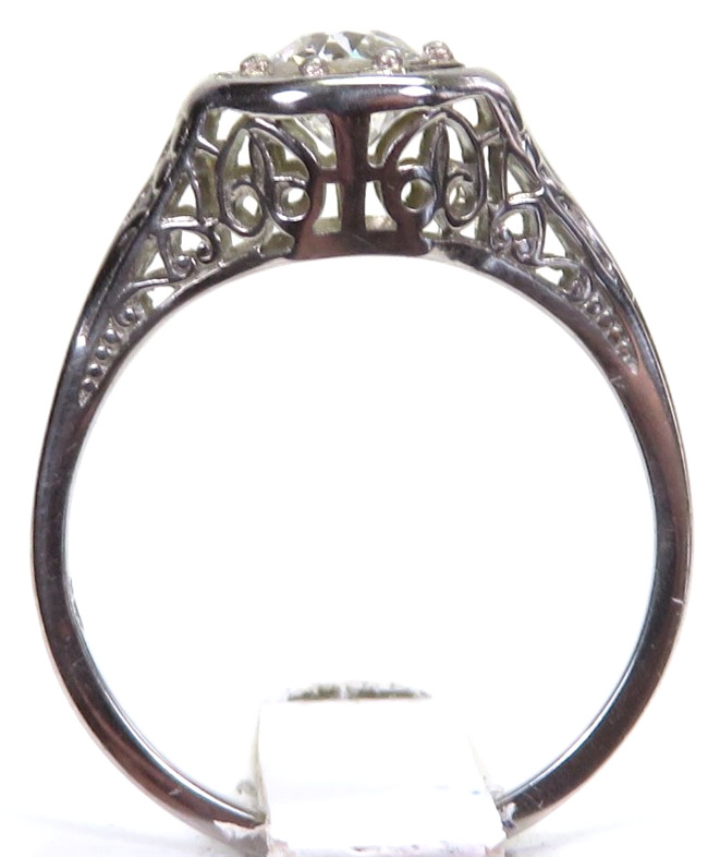 Antique Art Deco Diamond Engagement 18K White Gold Ring Size 6.5 UK-M1/2 EGL USA