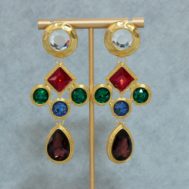 Exaggerated Woman Girl Retro Blue Crystal Palace Earrings Retro Elegant Earring