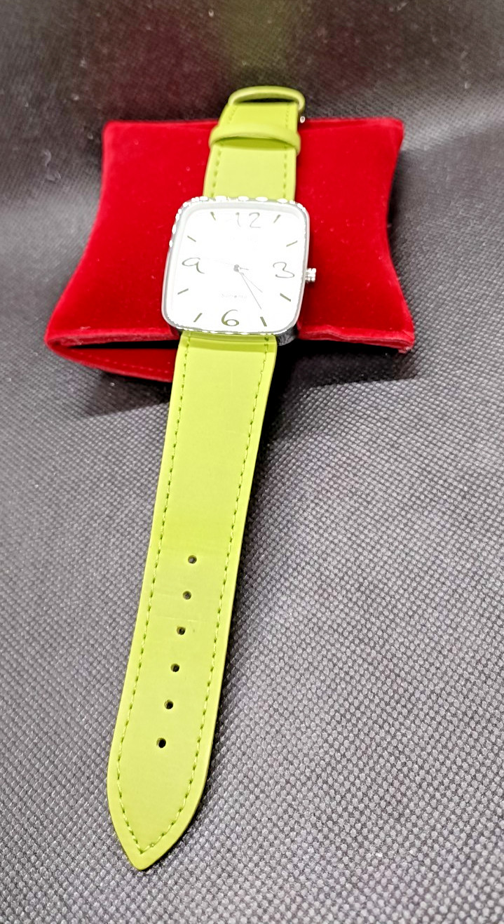 ANAII PINK Ladies Green Strap Square Case Quartz Watch – VGC & Working