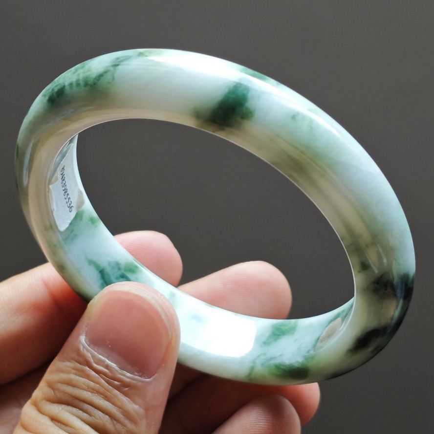 57mm Certification Grade A Green Burma Natural Jadeite Jade Bracelet Bangle8603