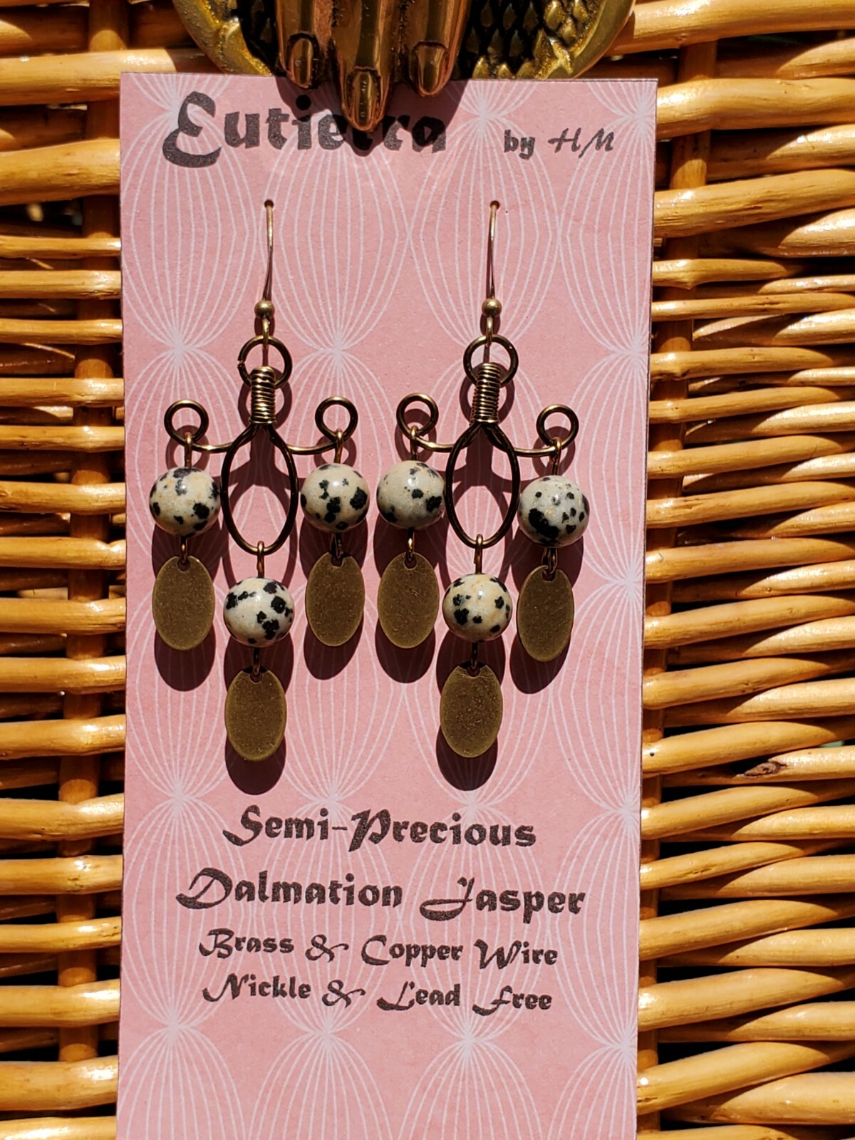 Eutierra Semi-Precious Dalmation Jasper Earrings Hand Crafted In The USA 2 1/2″