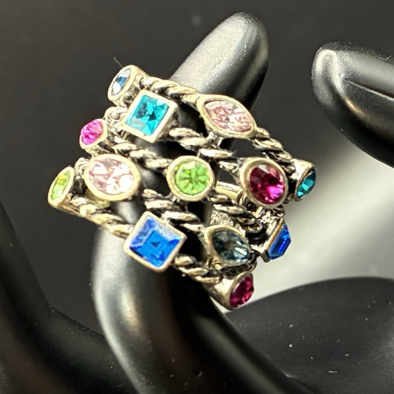 Vintage BIG Colorful 1980s Ring Adjustable/Expansion Ring,Sz 7-9, Stackable Hack