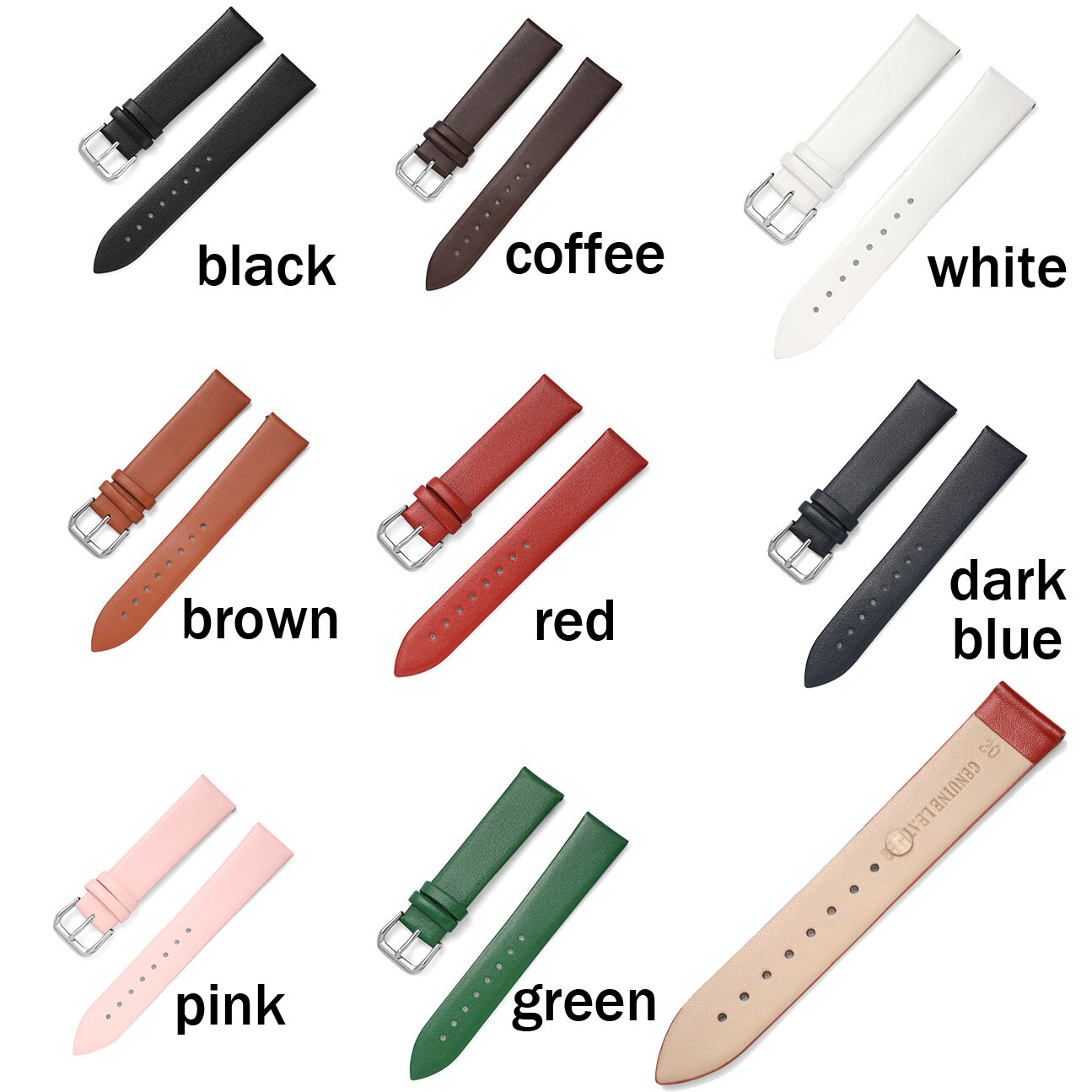 22mm Slim Fit Genuine Leather Strap Watch Band 8 10 12-16mm 17mm 18 19 20mm 21mm