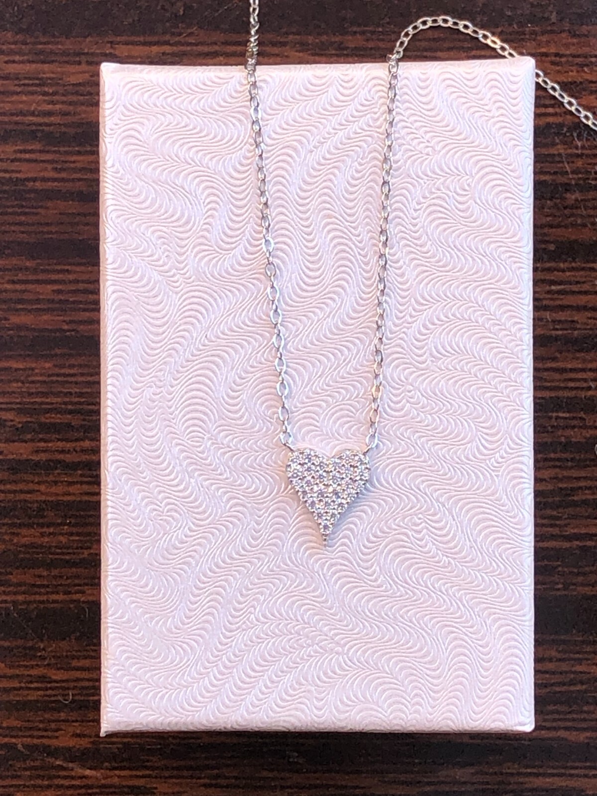 Cz Pave Heart Necklace 925 Sterling Silver Tiny Heart Pendant 9mm(0.35″) 17.75″