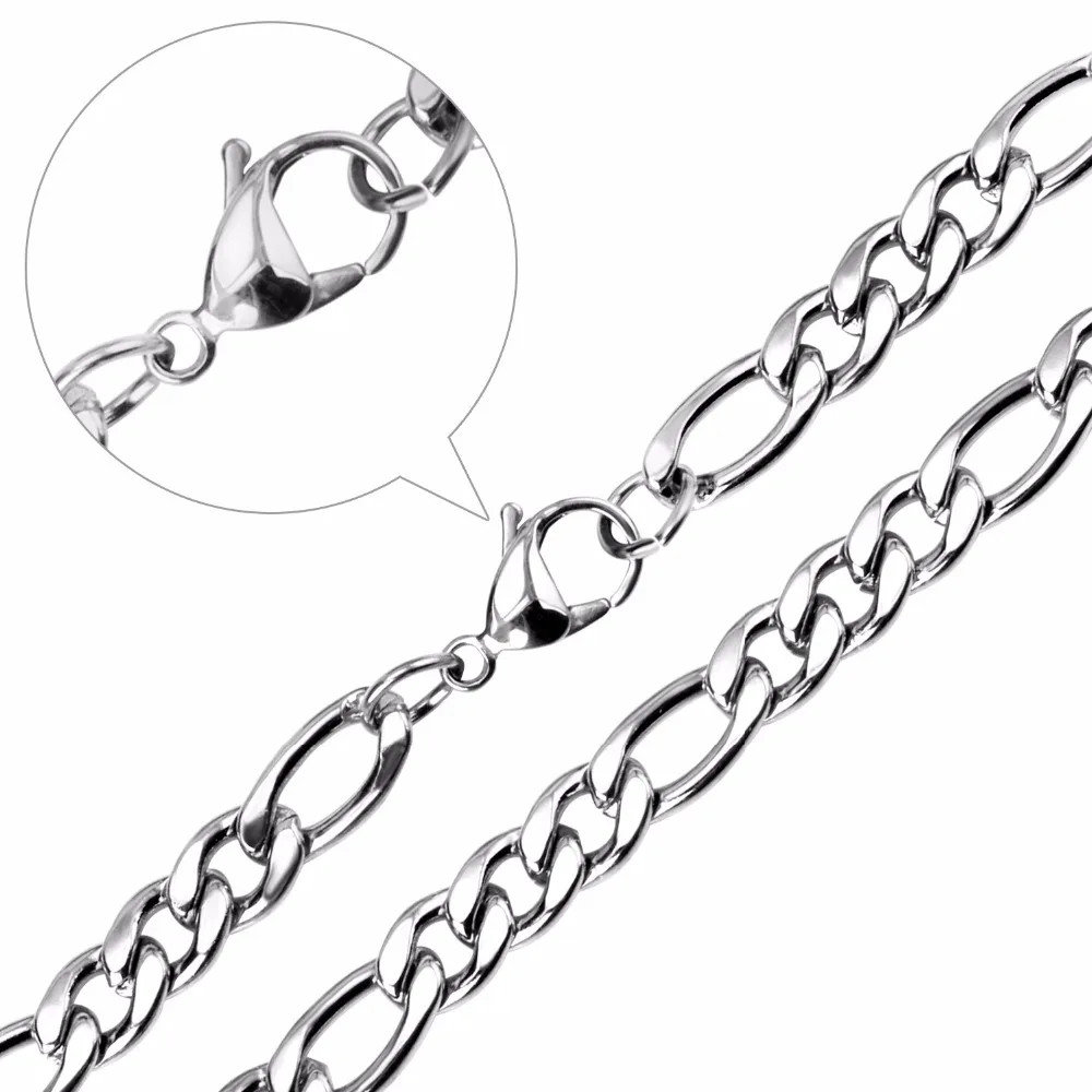 Chain Necklace Stainless Steel Gold Color Figaro Cuban Link Chain Neck Jewelry