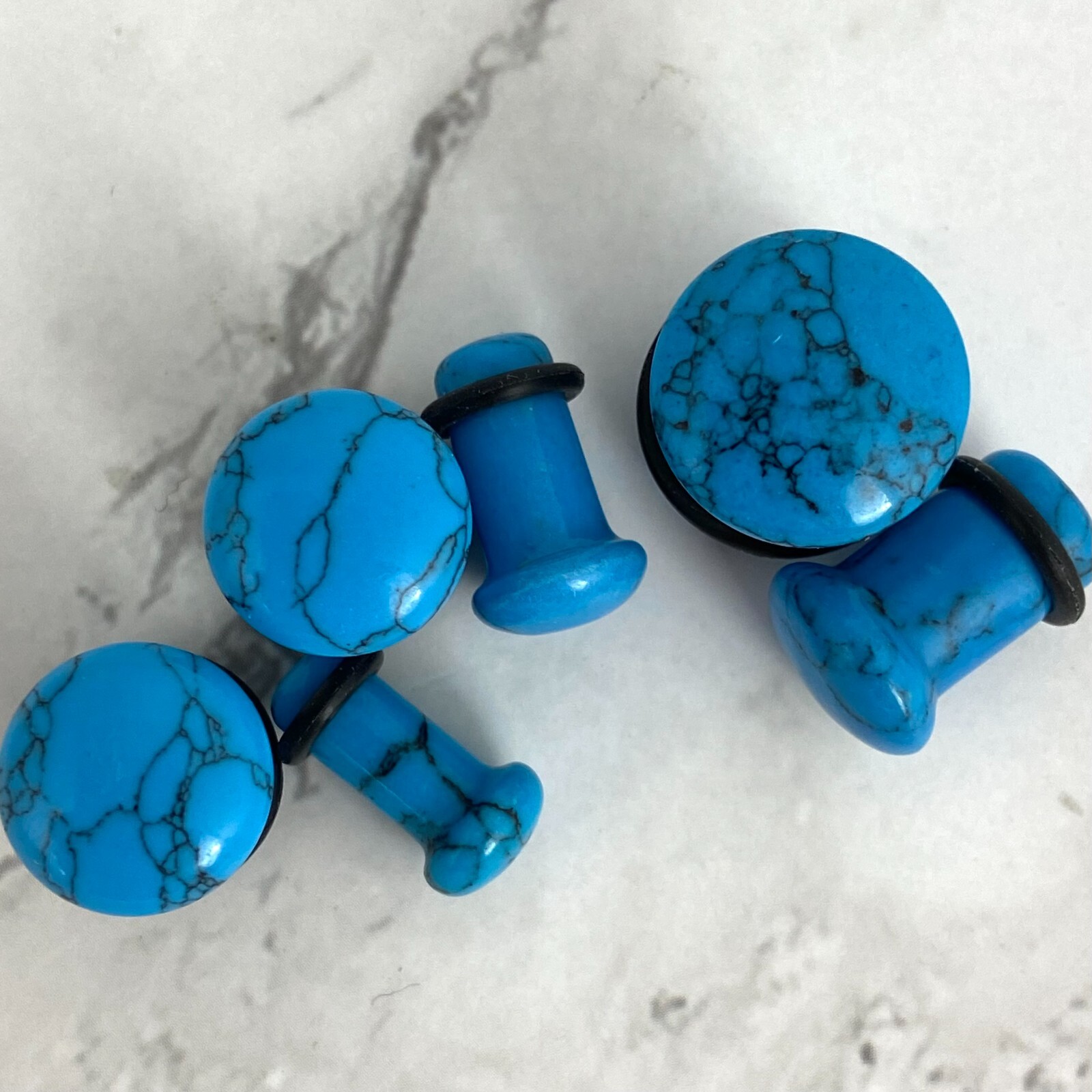 Pair of SINGLE FLARE Turquoise Stone Plugs organic gauges PICK SIZE
