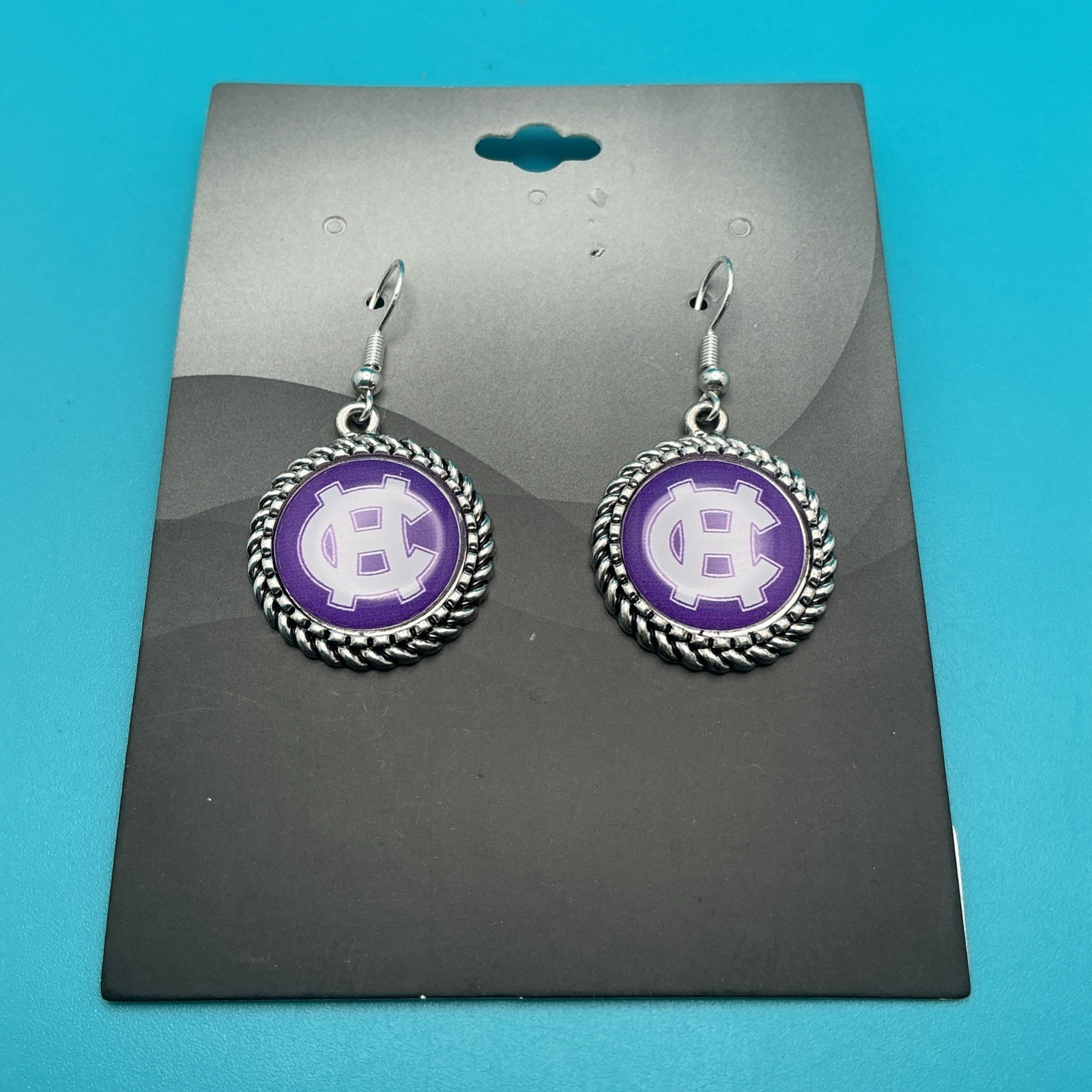 Holy Cross College, Cabochon-Style Medallion Nina Earrings Braided Silver Tone