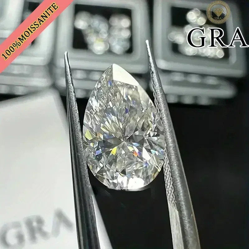 US D Color Pear Cut 0.3-8ct VVS1 GRA Certificate Sparkling Lab-Grown Moissanite