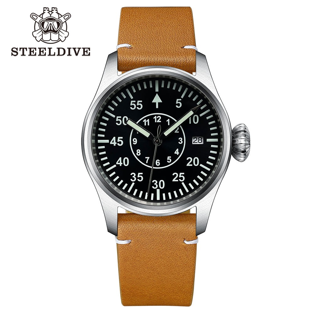 STEELDIVE SD1928T Mens Pilot 39mm 200M Automatic Dive Watch NH35 Sapphire Steel