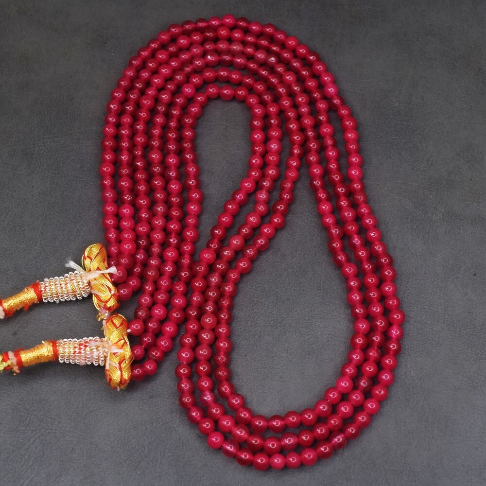 Enhanced 218.00 Cts 3 Strand Ruby Round Shape Beaded Gorgeous Necklace SK19E520