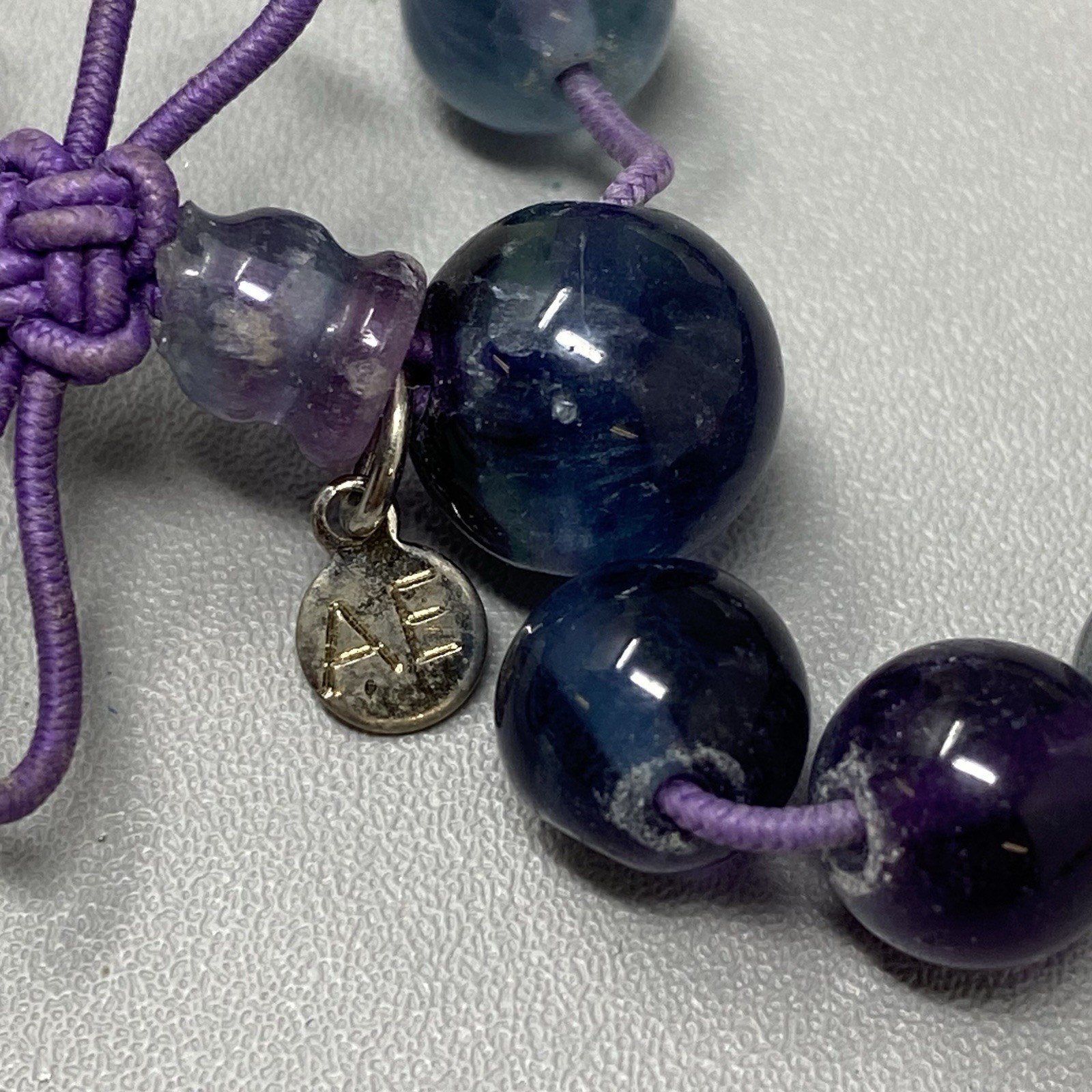 Designer AE Stone Beaded Bracelet Blue Purple Fluorite Stretch Energy 7″