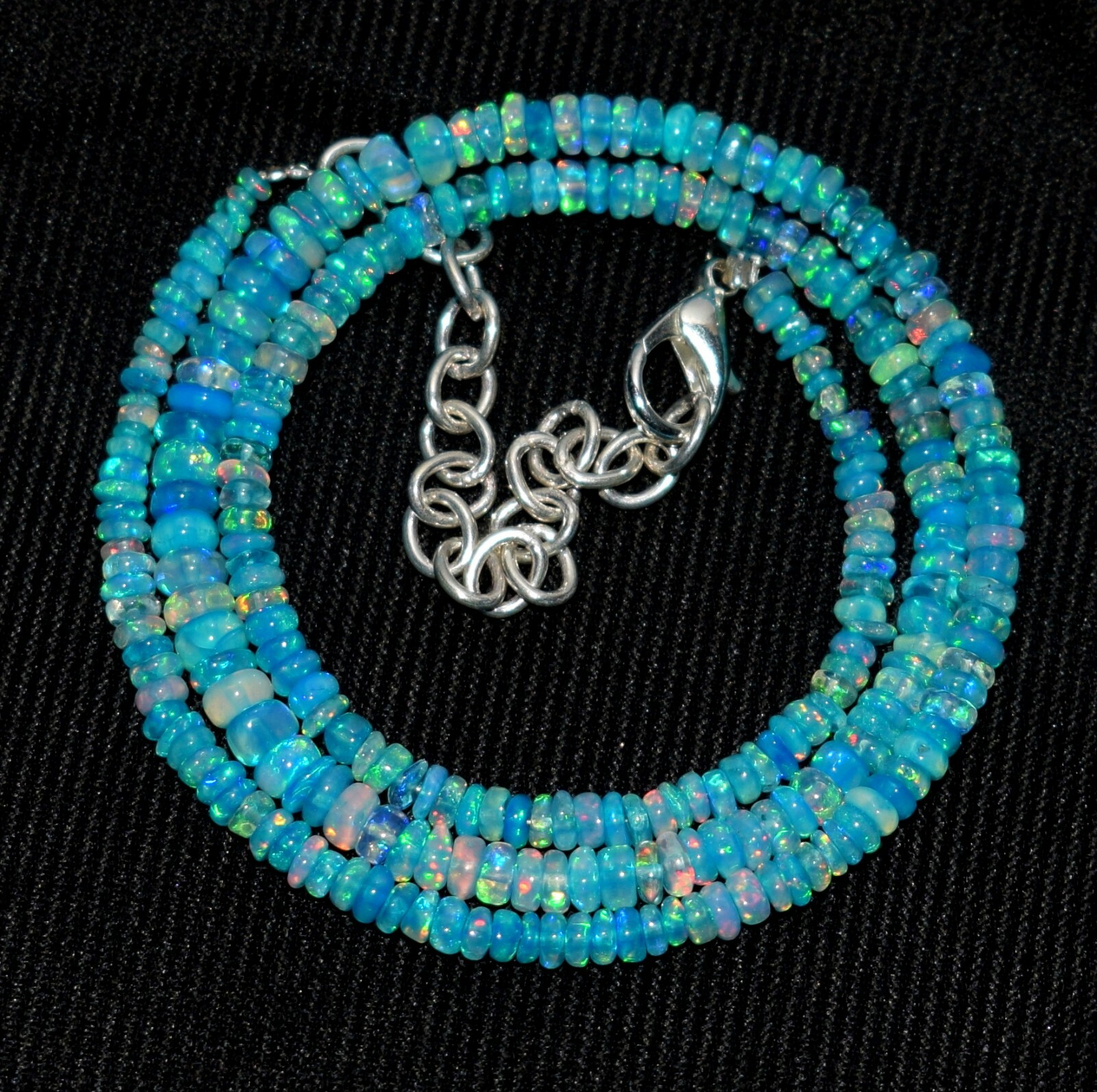 37Crt 16″Natural Ethiopian Blue Opal Welo Fire Opal Gemstone Bead Necklace S0037