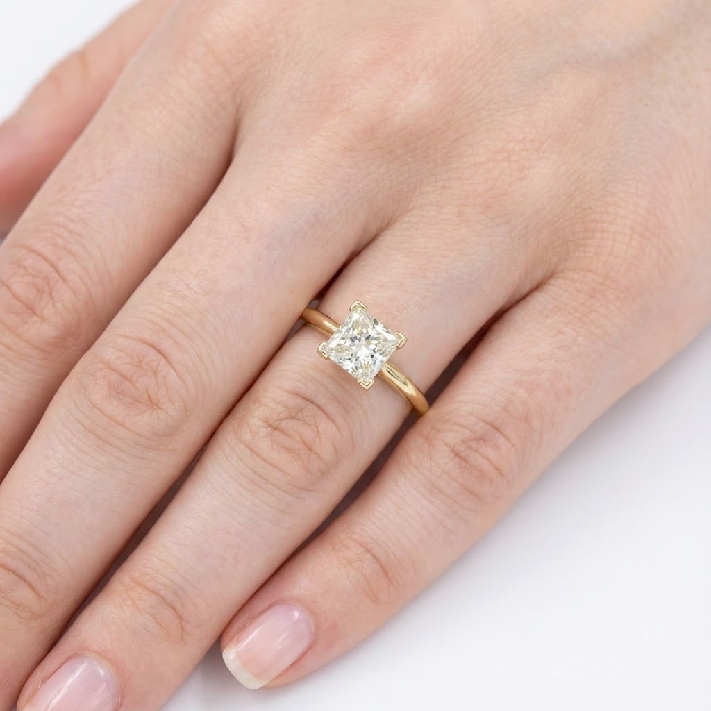 Solitaire Engagement Ring 14K Gold 1.58 Carat Princess Lab-Grown Diamond H SI2