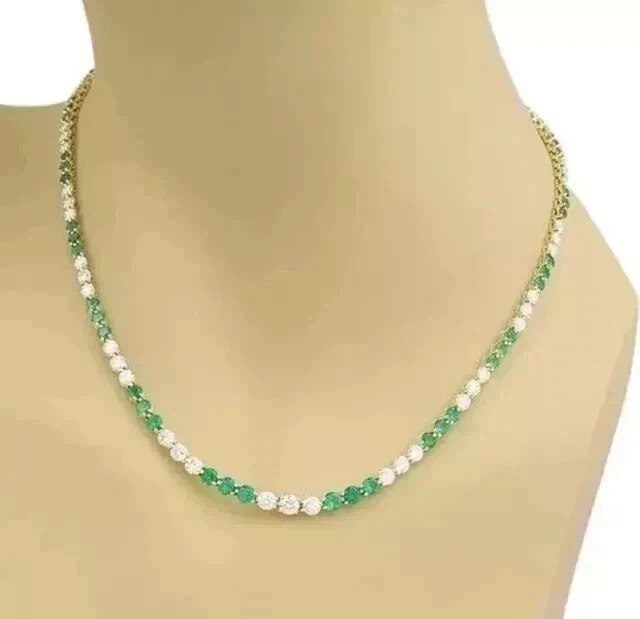 9Ct Round Cut Lab Created Emerald Women’s Tennis Necklace 14K Yellow Gold Plated