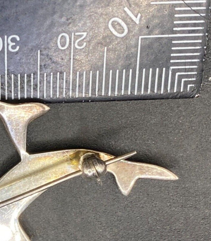 Dolphins Narwal Baby & Mother Stirling Silver Approx 7.5g 60mm Porpoise Pin