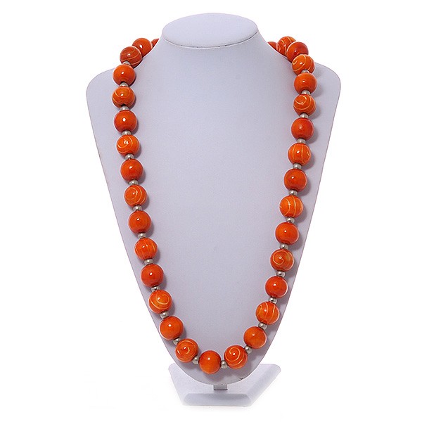 Long Chunky Orange Wood Bead Necklace – 82cm L