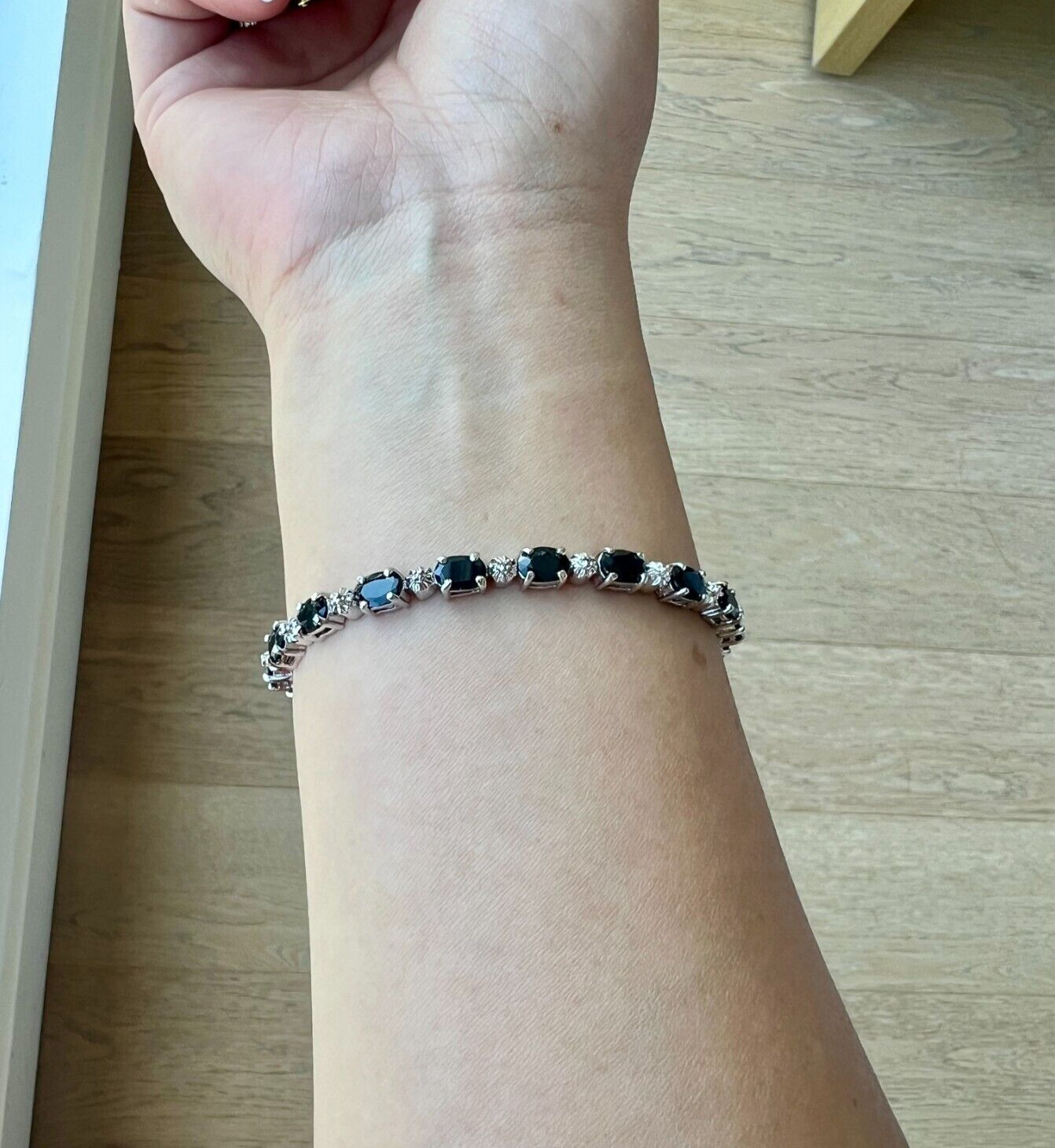 Amour Sterling Silver Diamond and 11 1/6 CT TGW Black Sapphire Bracelet