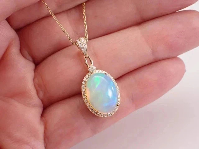 3.20Ct Oval Cut Lab Created Fire Opal Halo Pendant 14K Yellow Gold Plated Silver