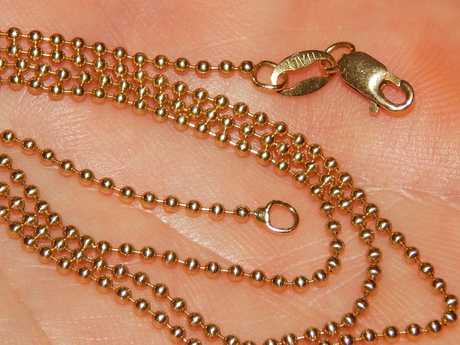 14K YELLOW GOLD ITALIAN 1.25 MM BEAD BALL LINK NECKLACE 16.5 INCH LONG