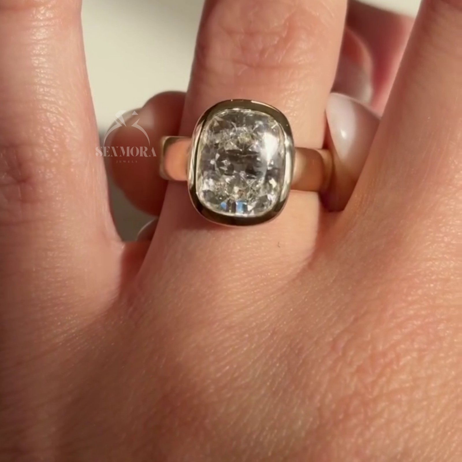 4 CT Elongated Cushion Cut Moissanite Wide Band Chunky 14 Yellow gold plated