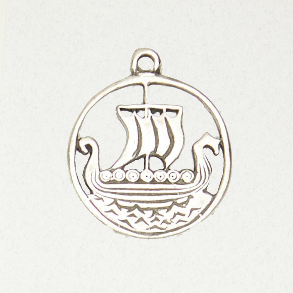 Viking Ship Pewter Medieval Norse Pagan Silver Pendant Jewelry