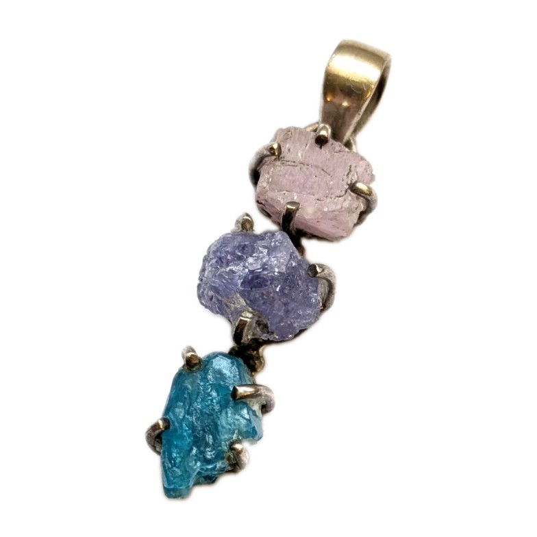 925 Sterling Silver Rose Quartz Amethyst Blue Apatite Pendant