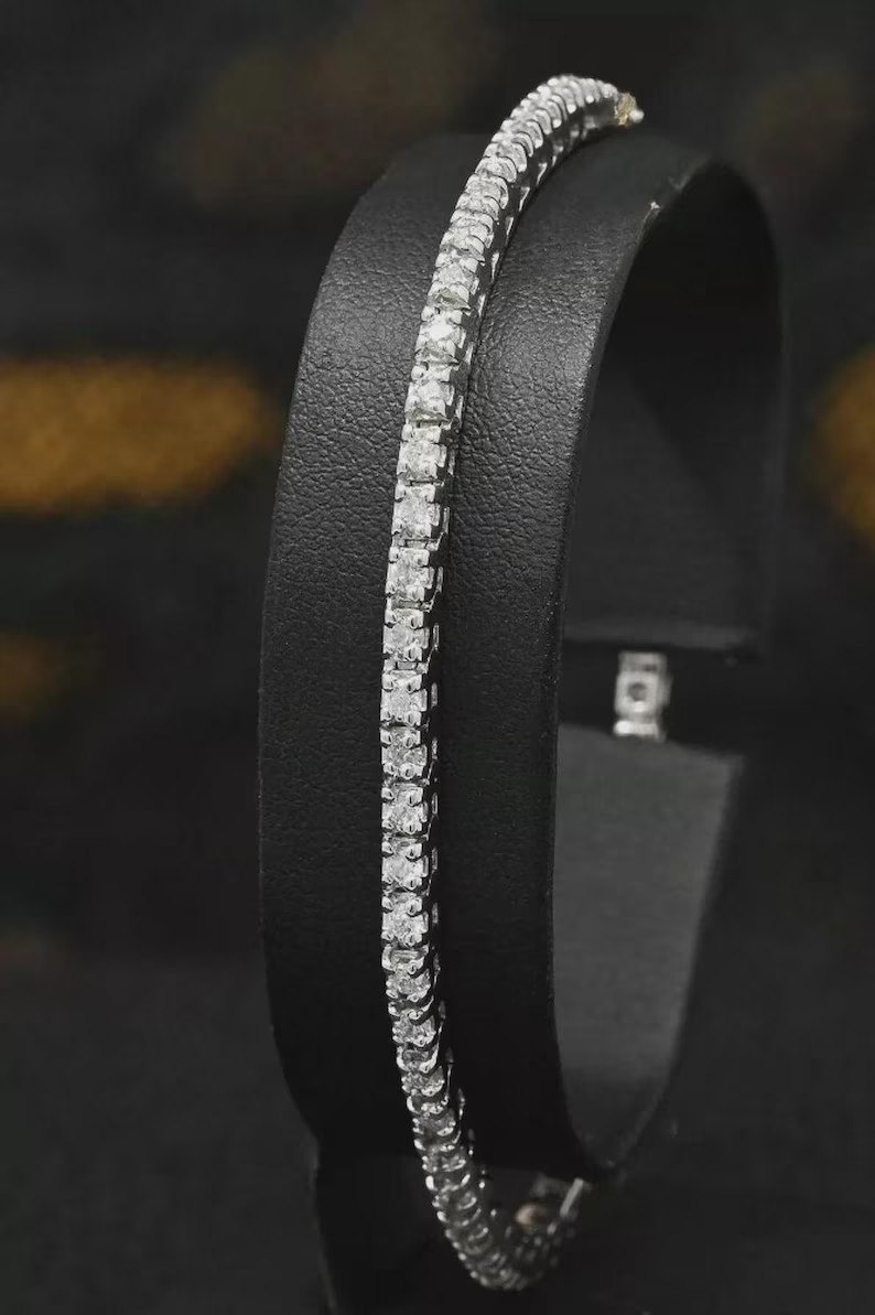 Birthday Gift For Daughter Tennis Bracelet Round Natural Diamond 14k White Gold