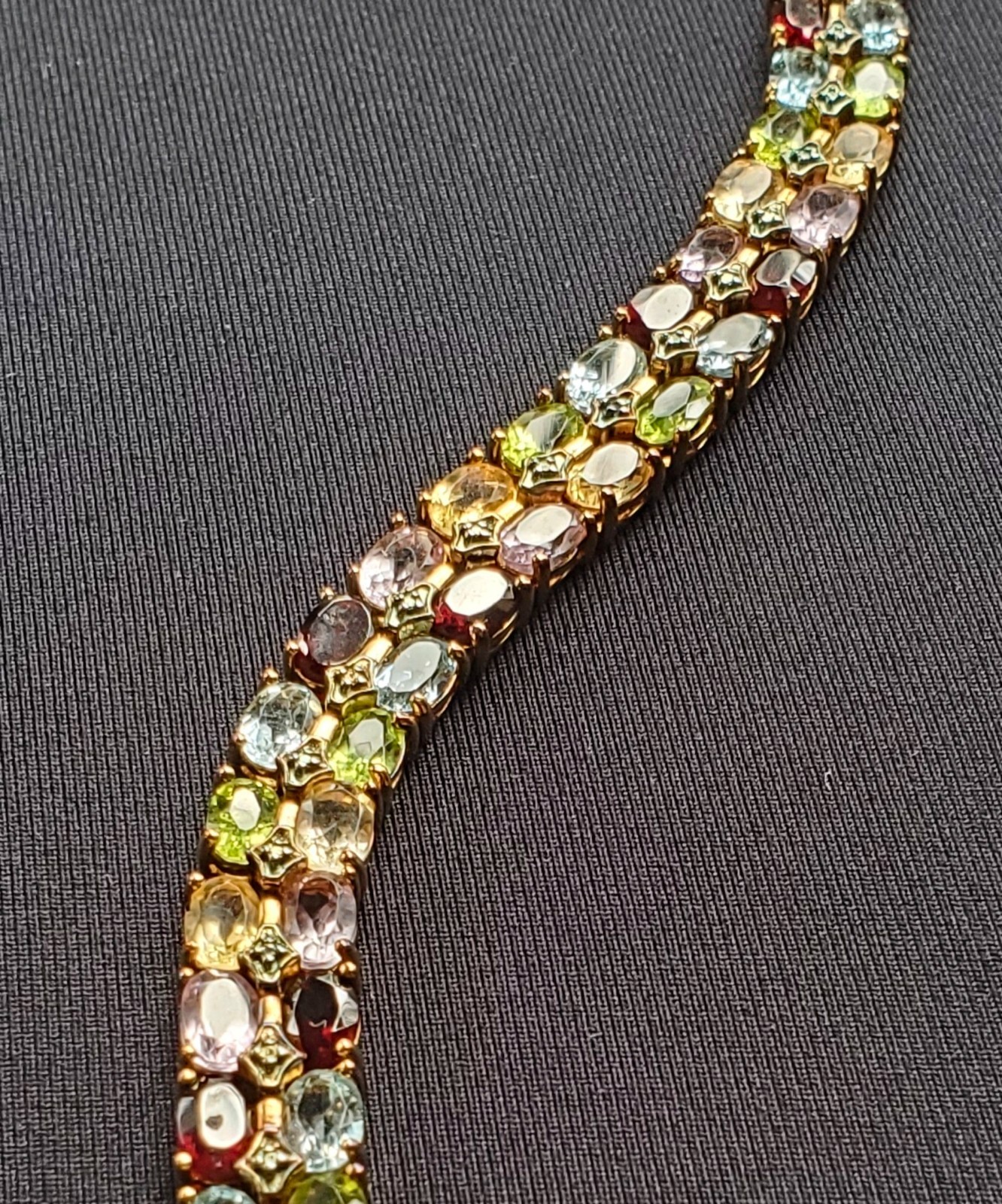 Multi-colored, Genuine Stone and Diamond Accent Tennis Bracelet