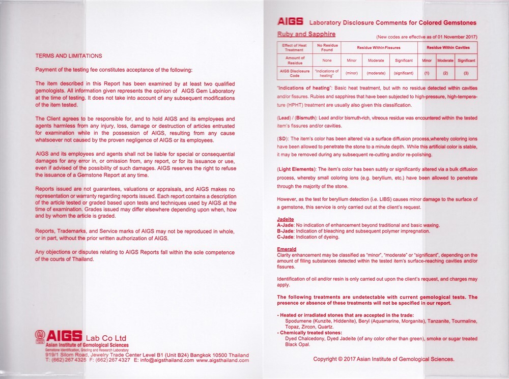 AIGS Gemstone Identification Full Report With Photo (Service)