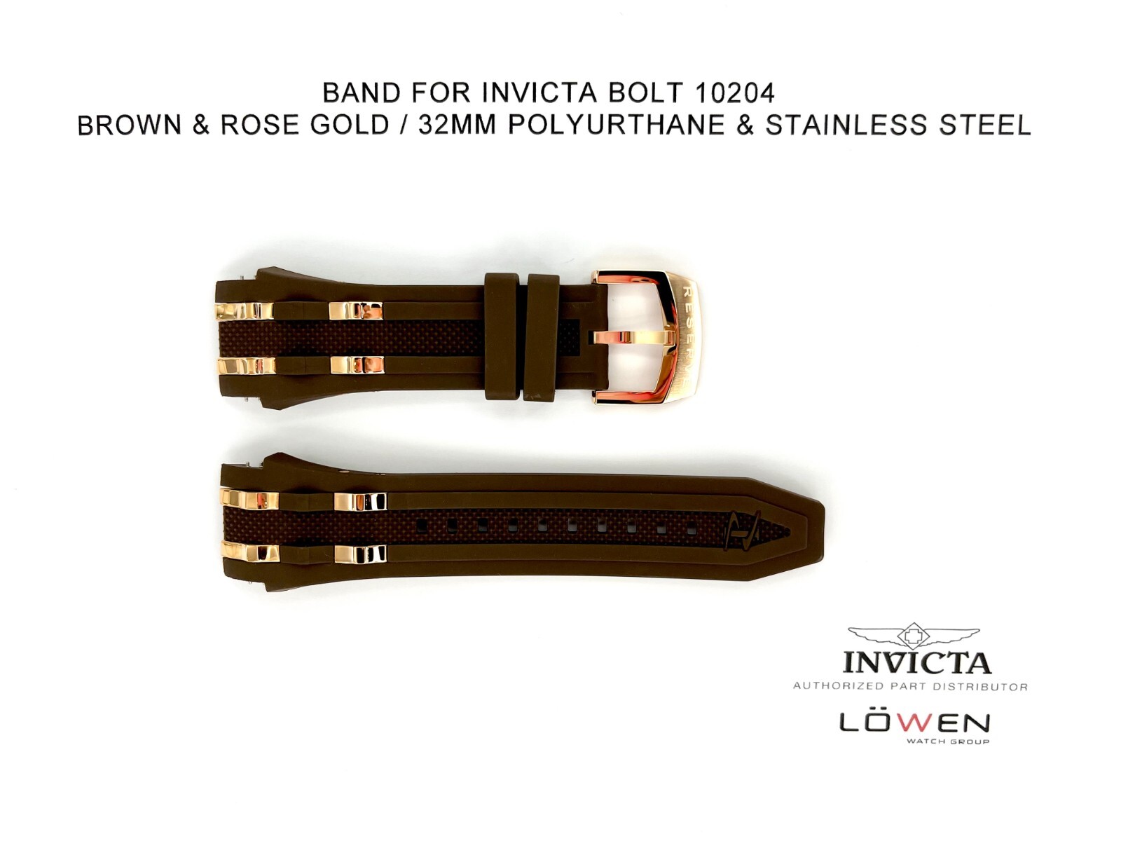 Authentic Invicta Bolt 10204 Brown & Rose Gold Polyurethane 32mm Watch Band
