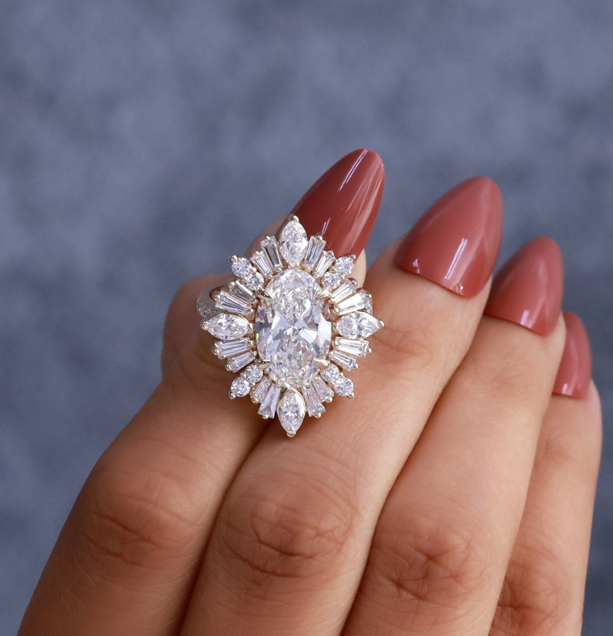 6.80 Ct Oval Lab Grown Diamond Halo Cocktail Statement Ring 14K Yellow Gold