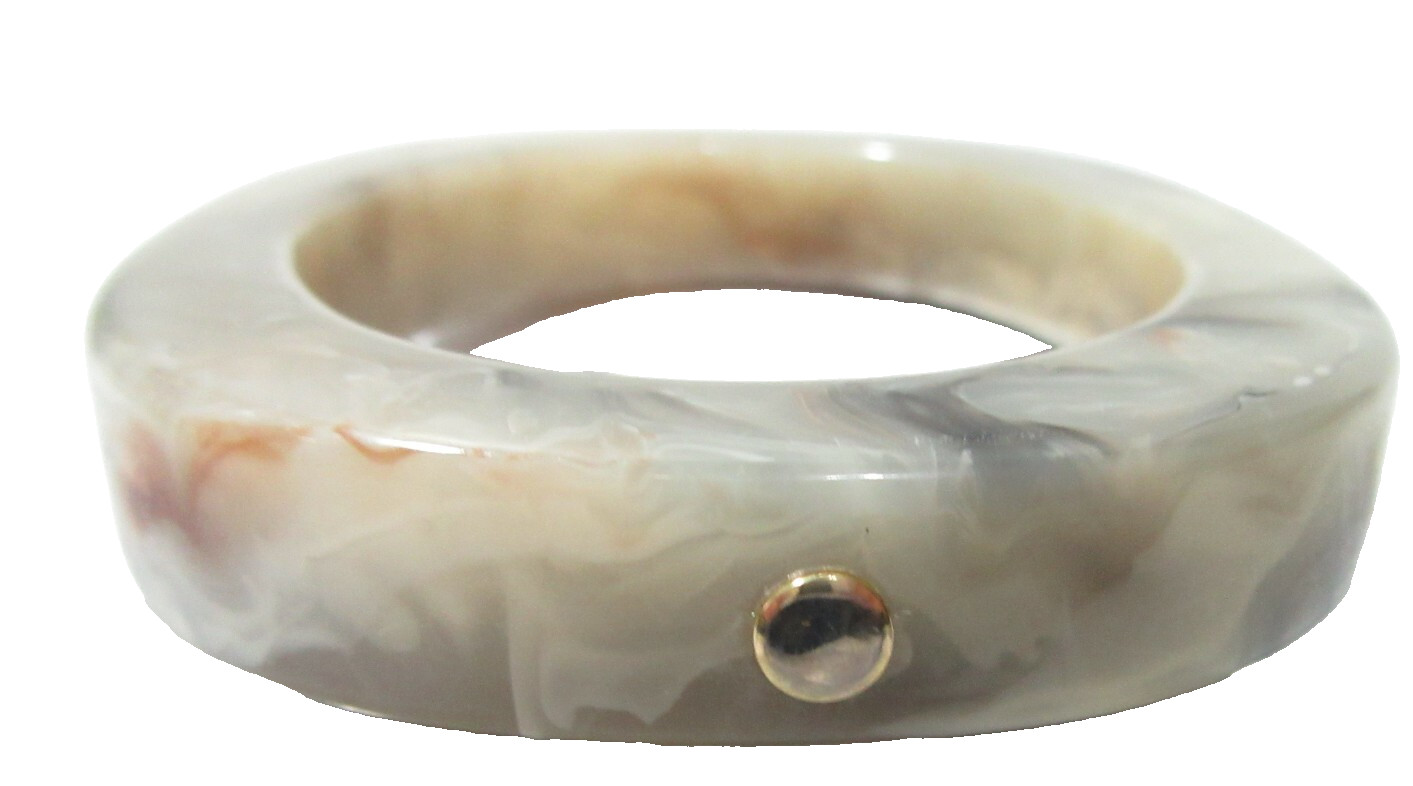 FAUX HORN OVAL BANGLE BRACELET GRAY WHITE AND BLACK MARBLED COLORING STUDS