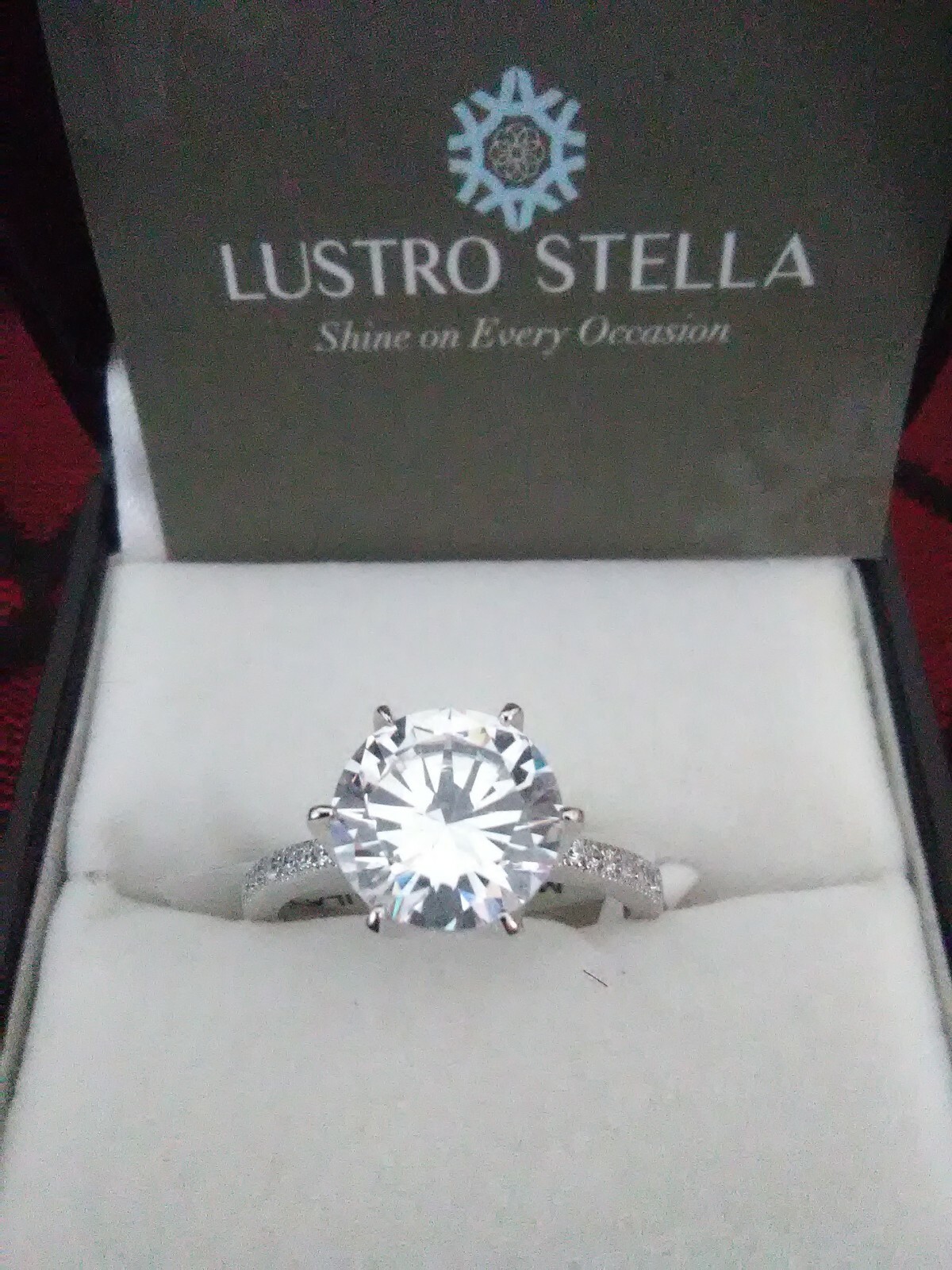 Lustro Stella Premium Cubic Zirconia Solitaire Ring in Sterling Sz 8 – 5.85 ctw