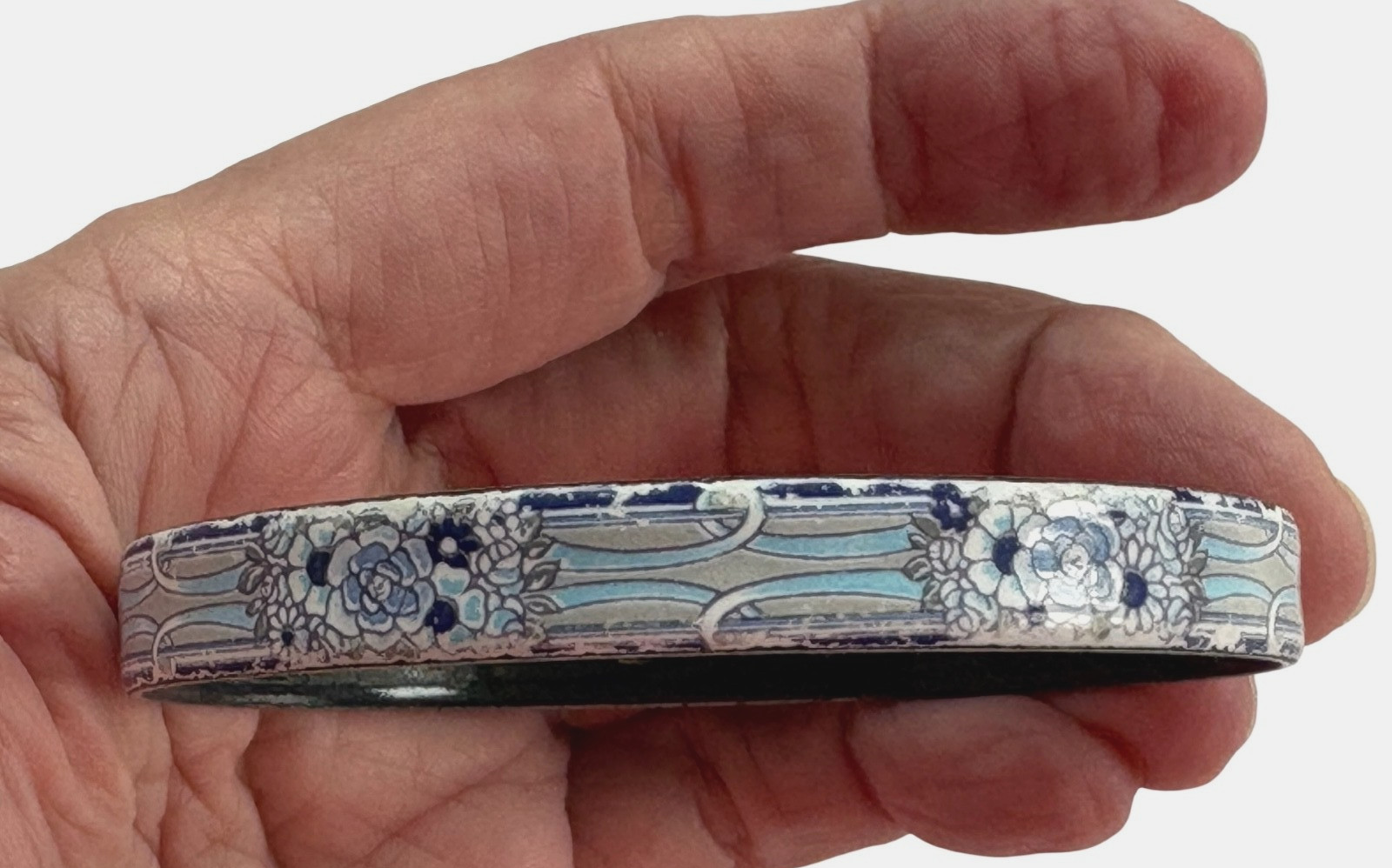Vintage Michaela Frey Lt. Blue, White, & Navy-Blue Enamel Bangle Bracelet