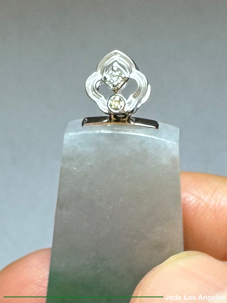 Plain Safe 平方平安 Apple Green Jadeite Jade 18K white Gold Diamond Pendant 45.23ct