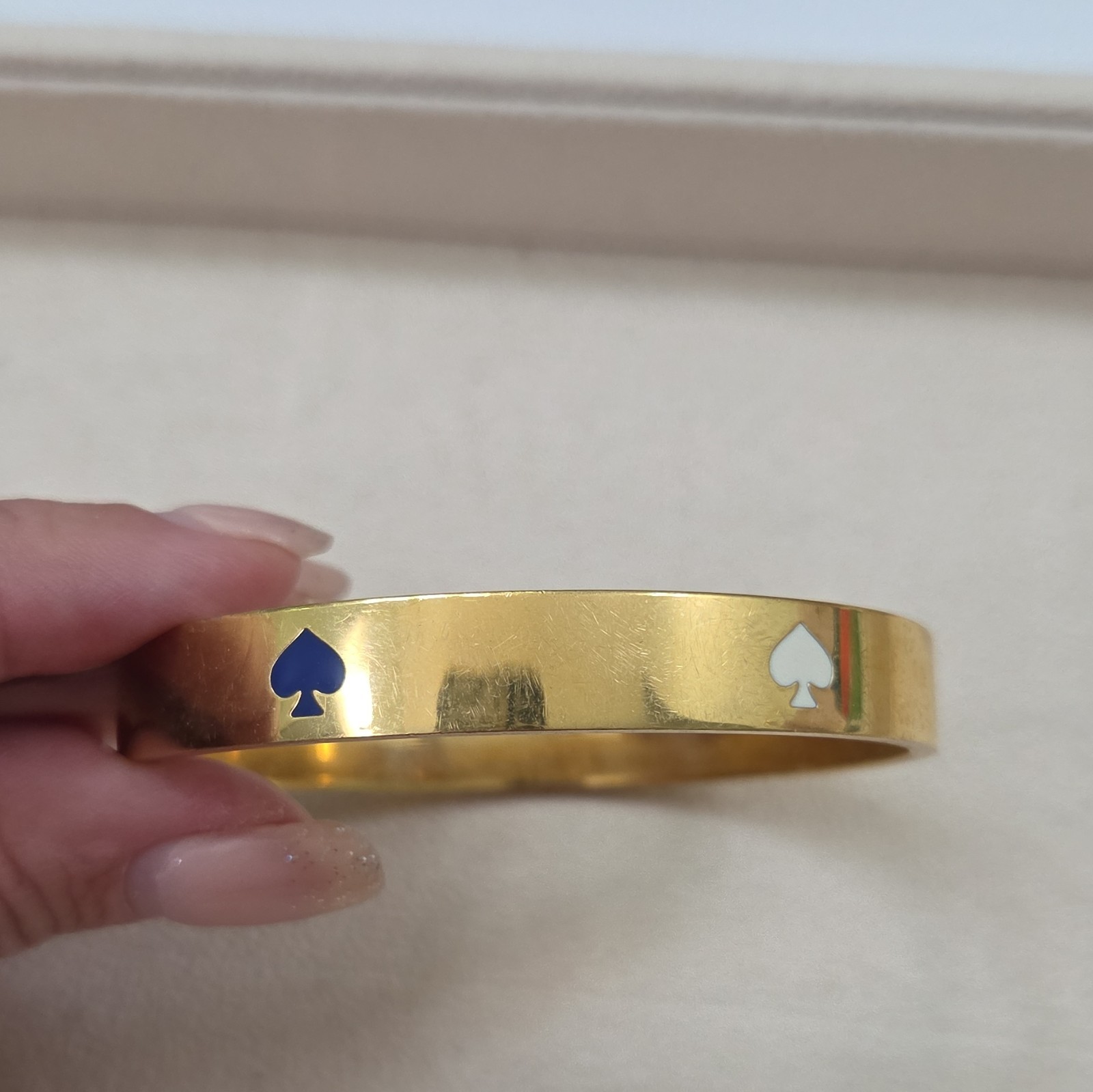 kate spade new york Signed Gold Tone Enamel Logo Stackable Bangle Set Green