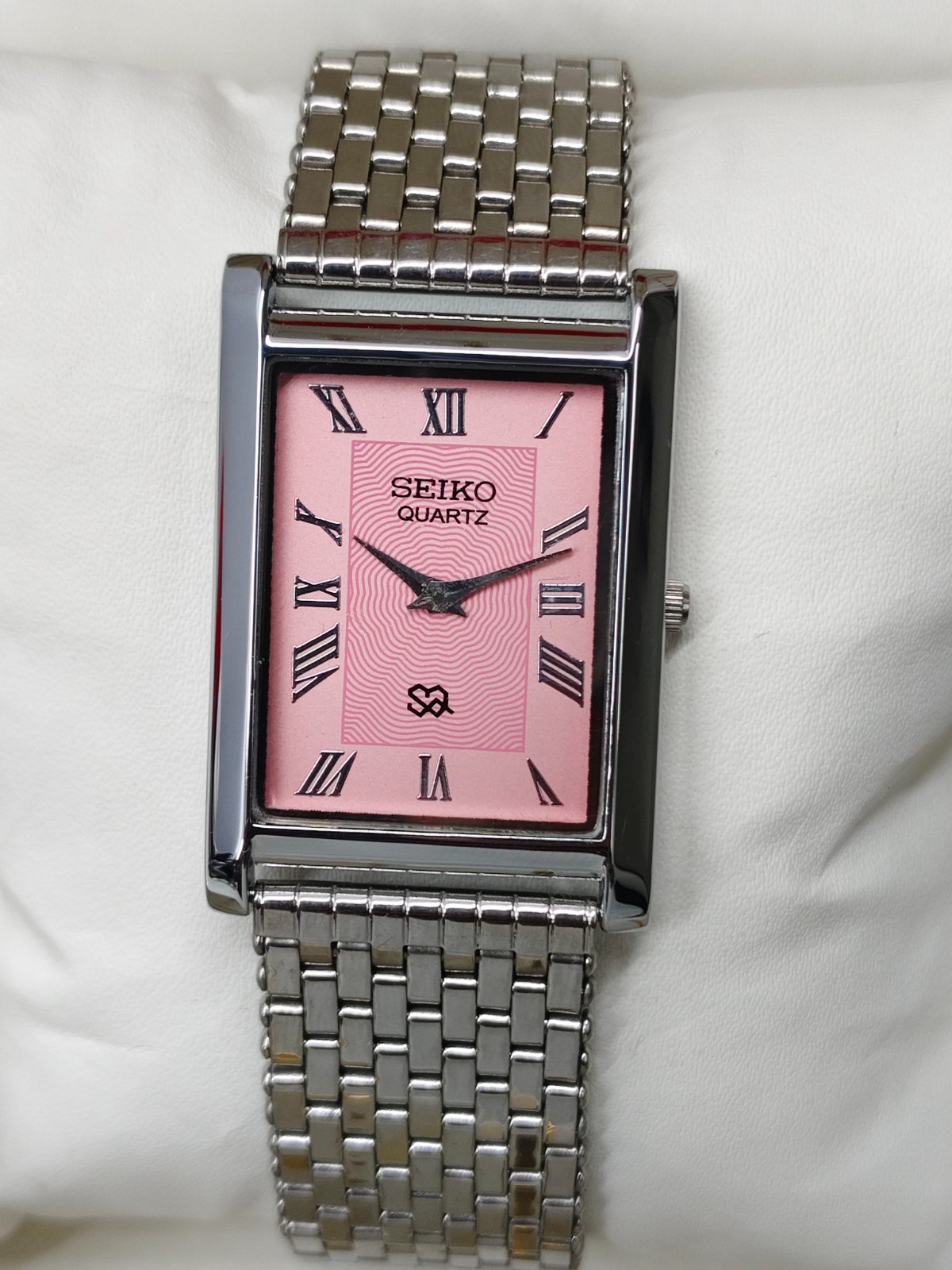 Vintage Refurbished Seiko Slim Tank Pink Quartz Japan Men s Wrist Watch
