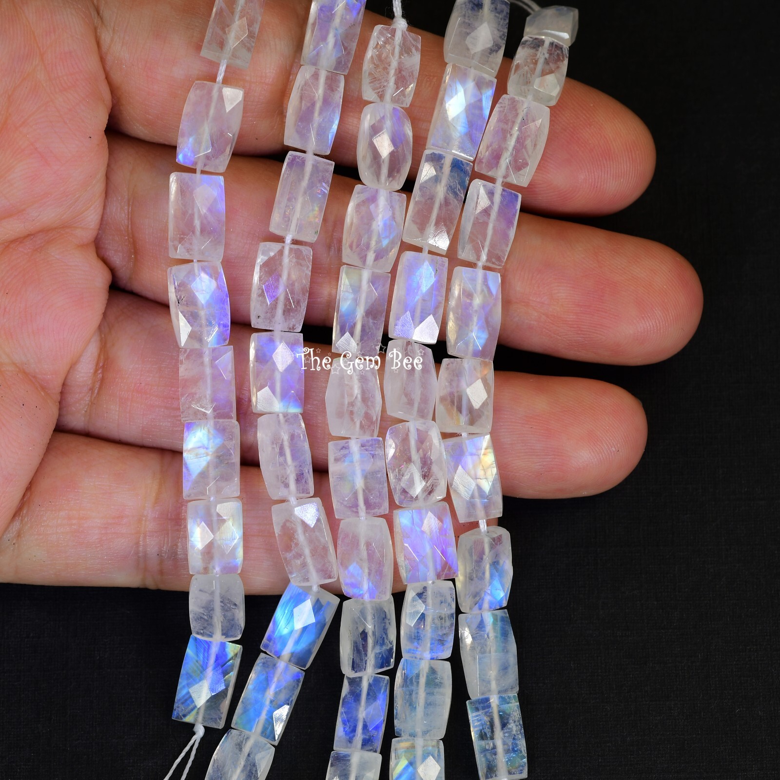 Rainbow Moonstone Faceted Tapered Rectangular Kite Center-Drilled Bead 3.6″