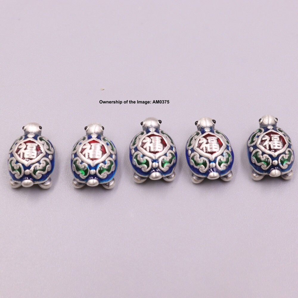 1pcs Pure 999 Fine Silver Turtle-Shape Pendant Longevity Symbol Pendant 14mm L
