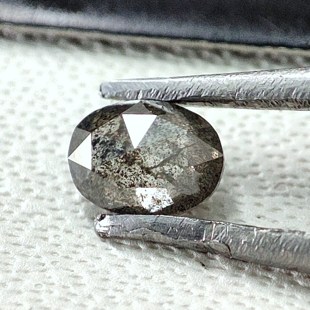 0.11 Cts Salt Pepper Diamond Rose Cut Oval 3X4 mm VS1 Quality Natural Diamond Sh