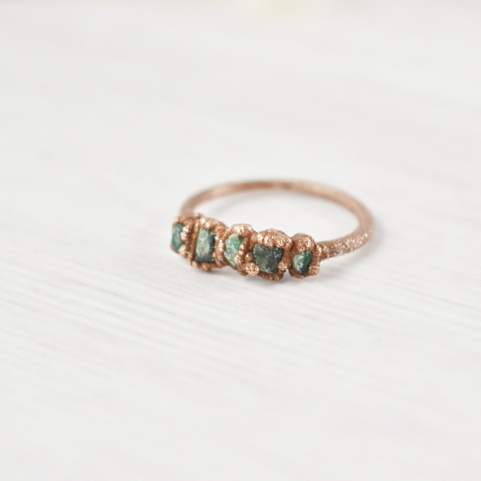 Size 6.5 Raw Emerald Ring, Natural Crystal, Antique Copper, Boho Jewelry