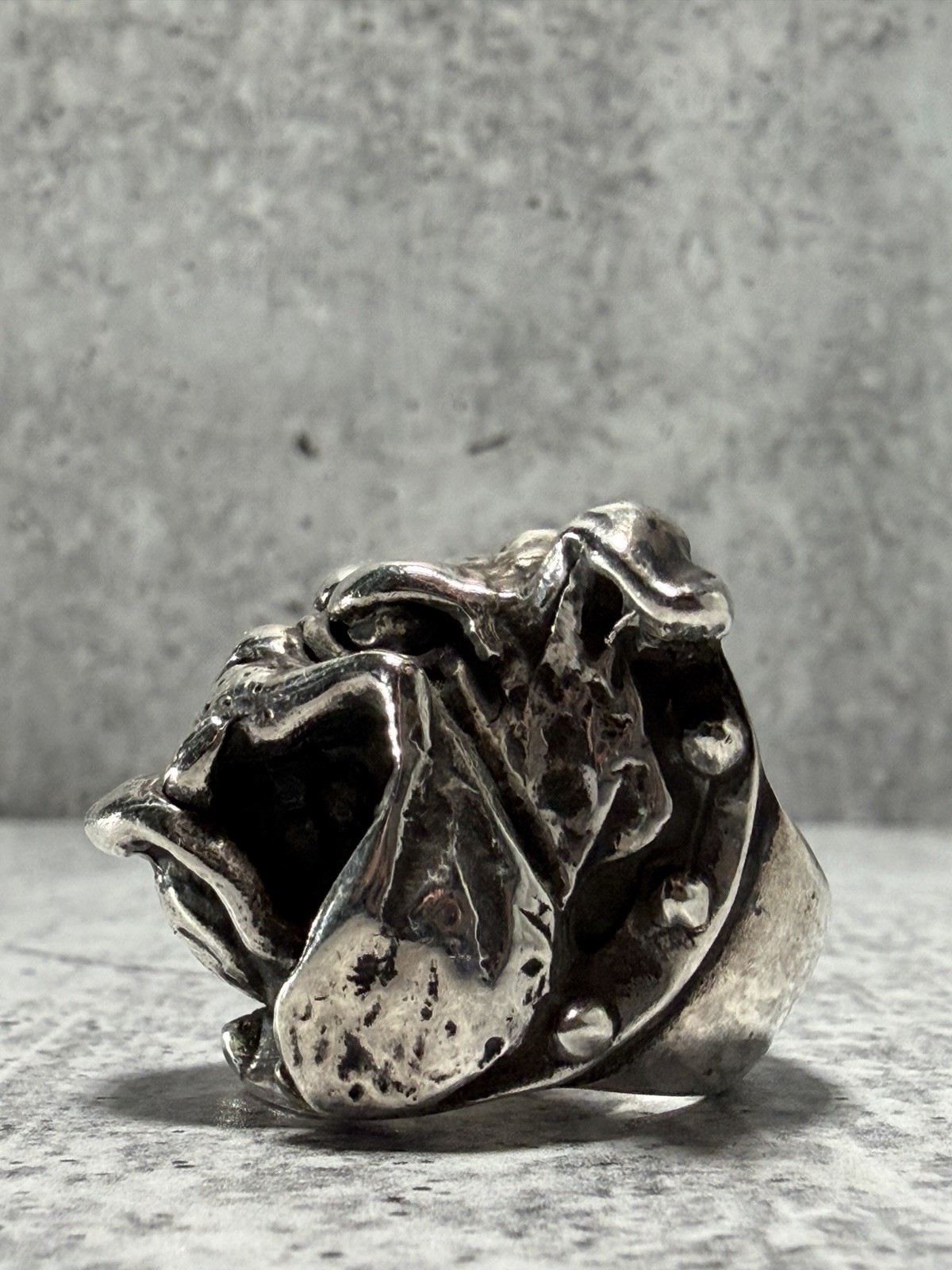 VINTAGE CRAZY PIG DESIGNS Sterling Silver BULLDOG Ring 40g London Hallmarked JAS
