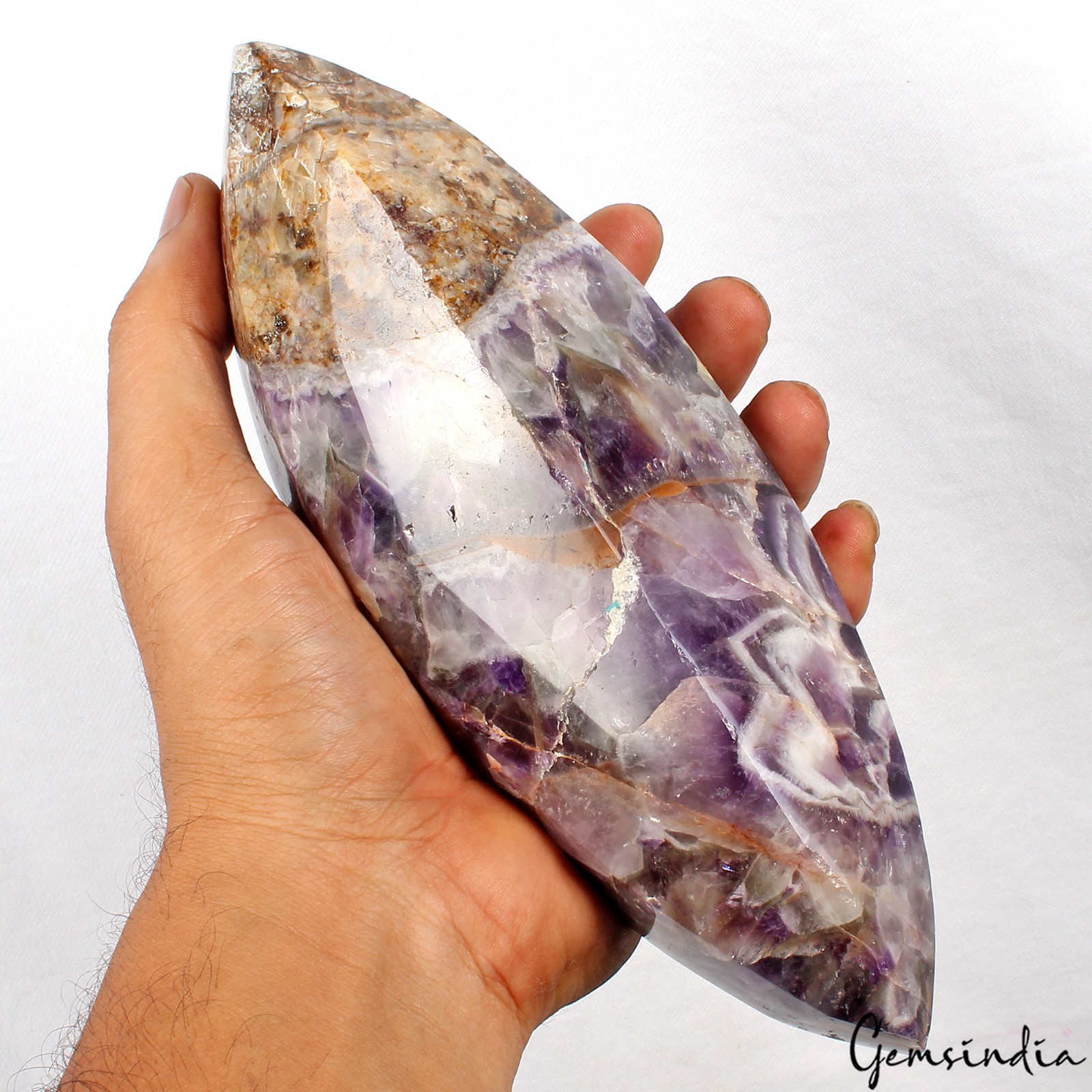 Natural Chevron Amethyst Loose Gemstone 1.1kg Huge Marquise Cut Untreated