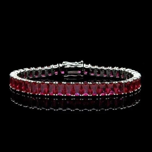 9CT Emerald Cut Lab Created Ruby Women’s Tennis Bracelet 14K White Gold Plated