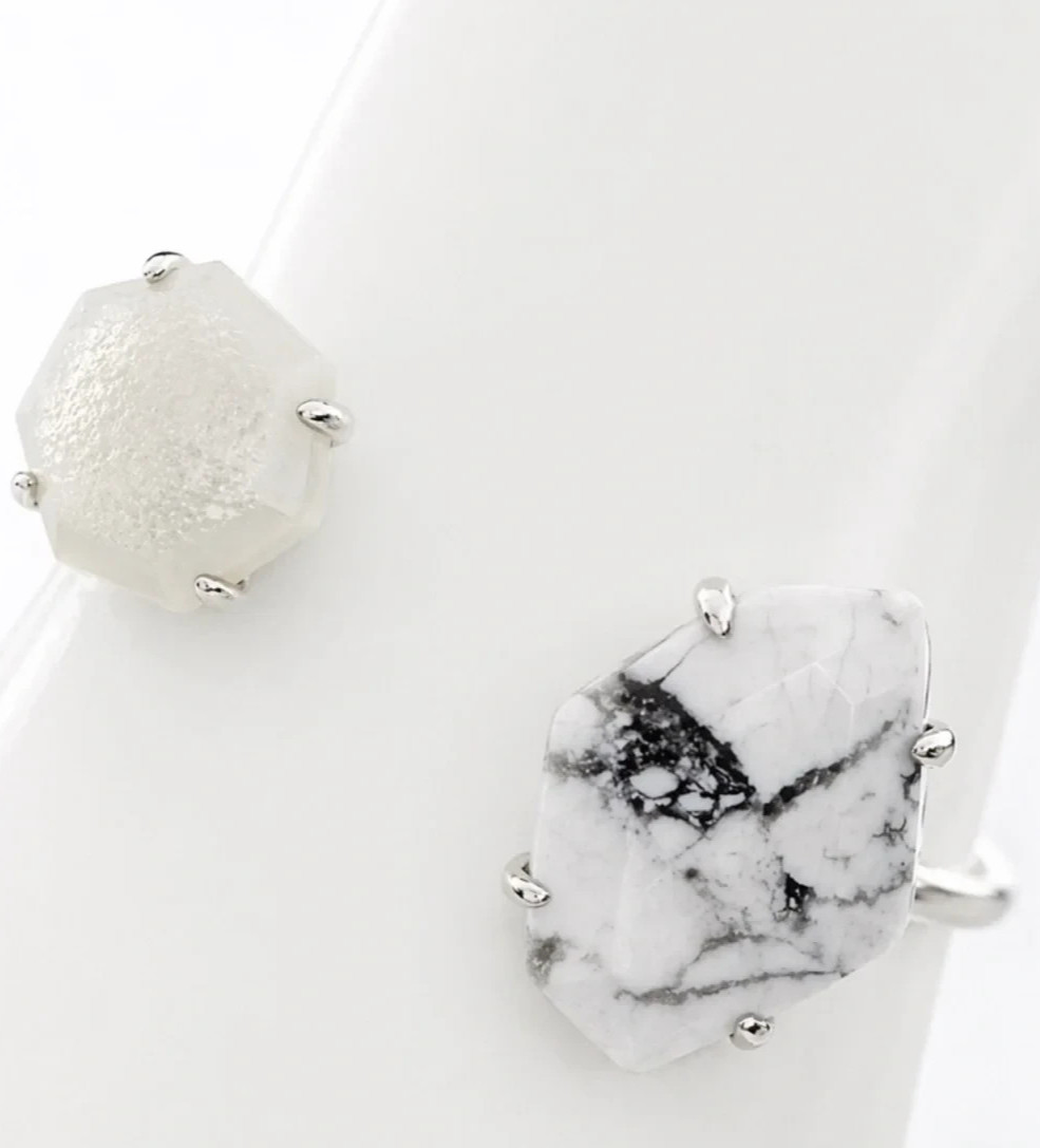 KENDRA SCOTT Silver Cynthia White Mix Stone Cuff Bracelet.