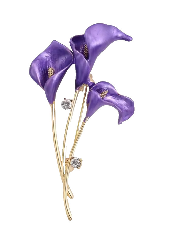 Vintage Style Lily Bouquet Brooch Gold Enamel Rhinestone Floral Pin Jewelry Gift