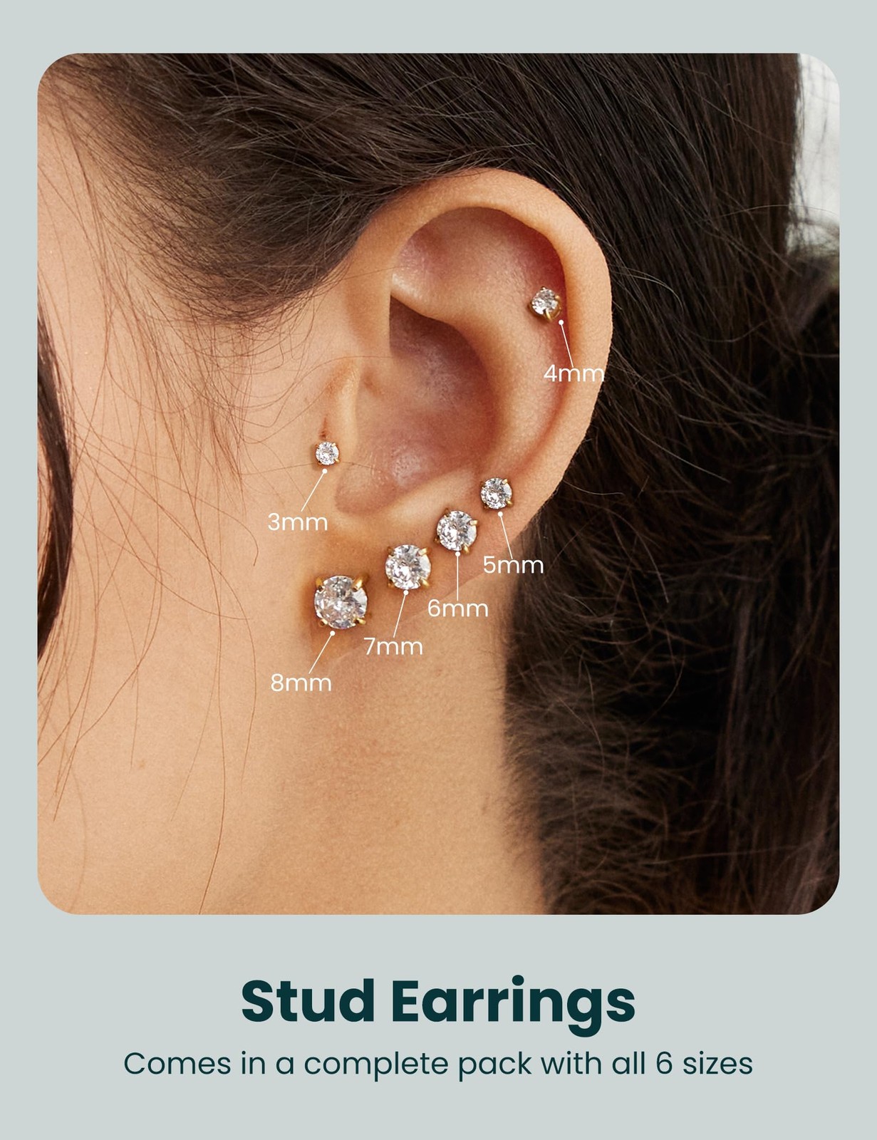 WSSXC 20G Hypoallergenic Flat Back Earrings for Women Men Silver 14K A-002-Gold
