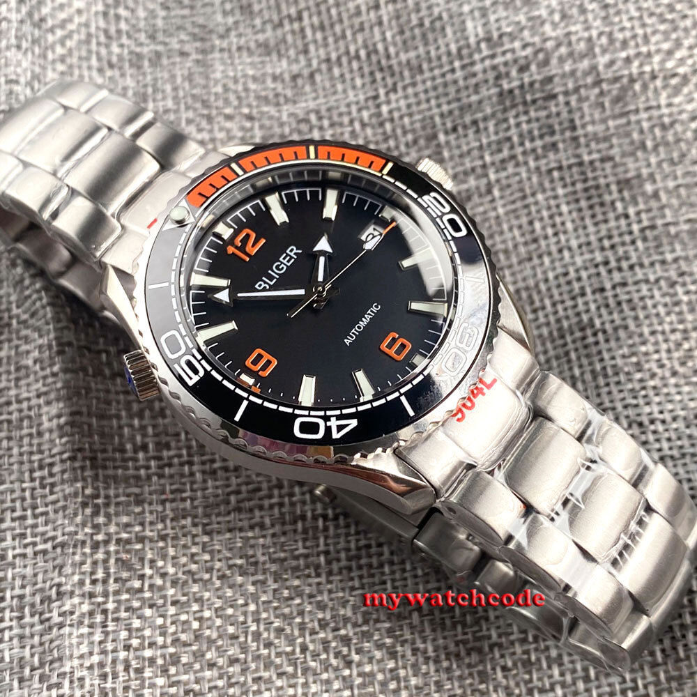 41mm Bliger Black Dial Sapphire Glass NH35A automatic mens watch Steel Bracelet